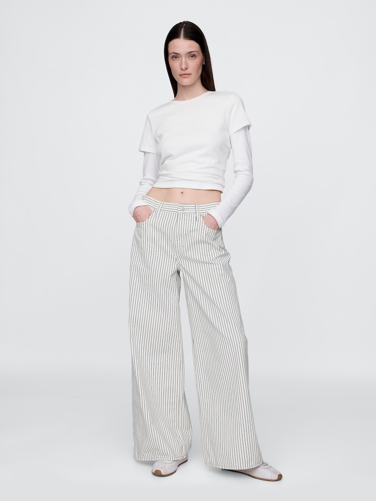 Mid Rise Denim Stripe Baggy Jeans