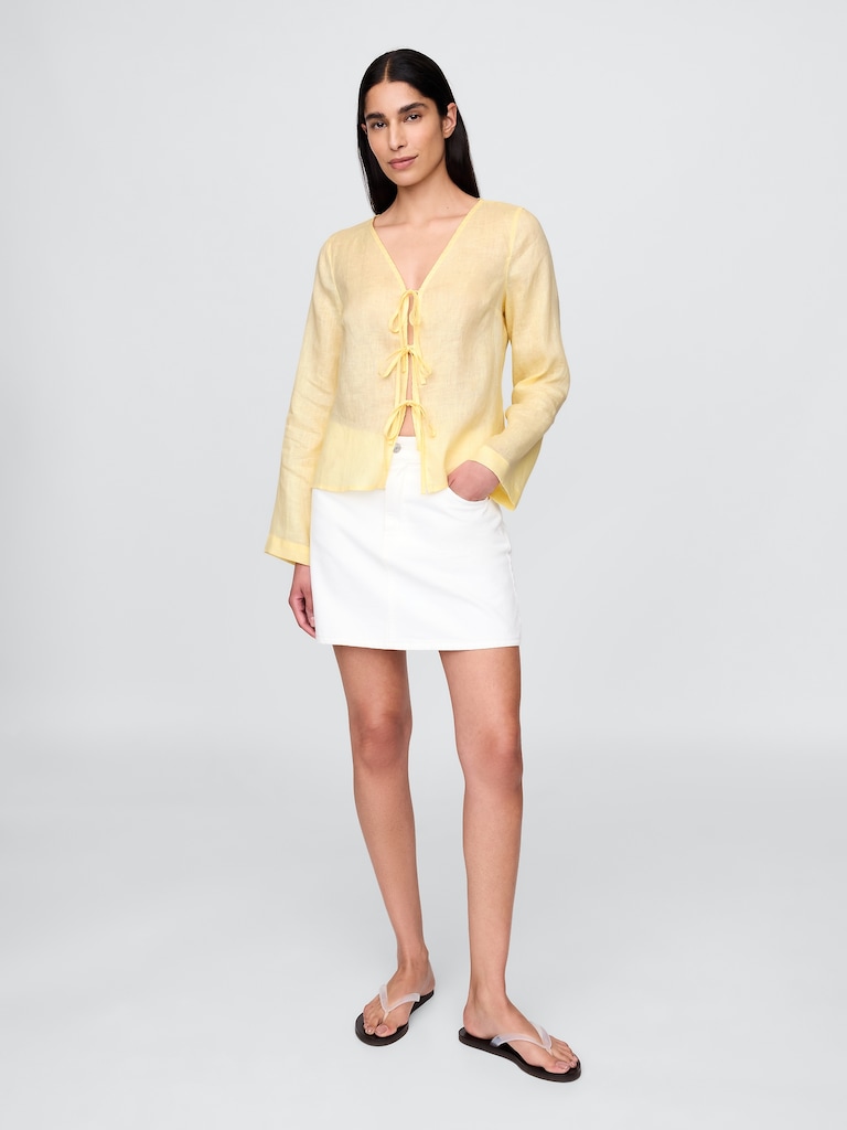 100% Linen Tie-Front Shirt