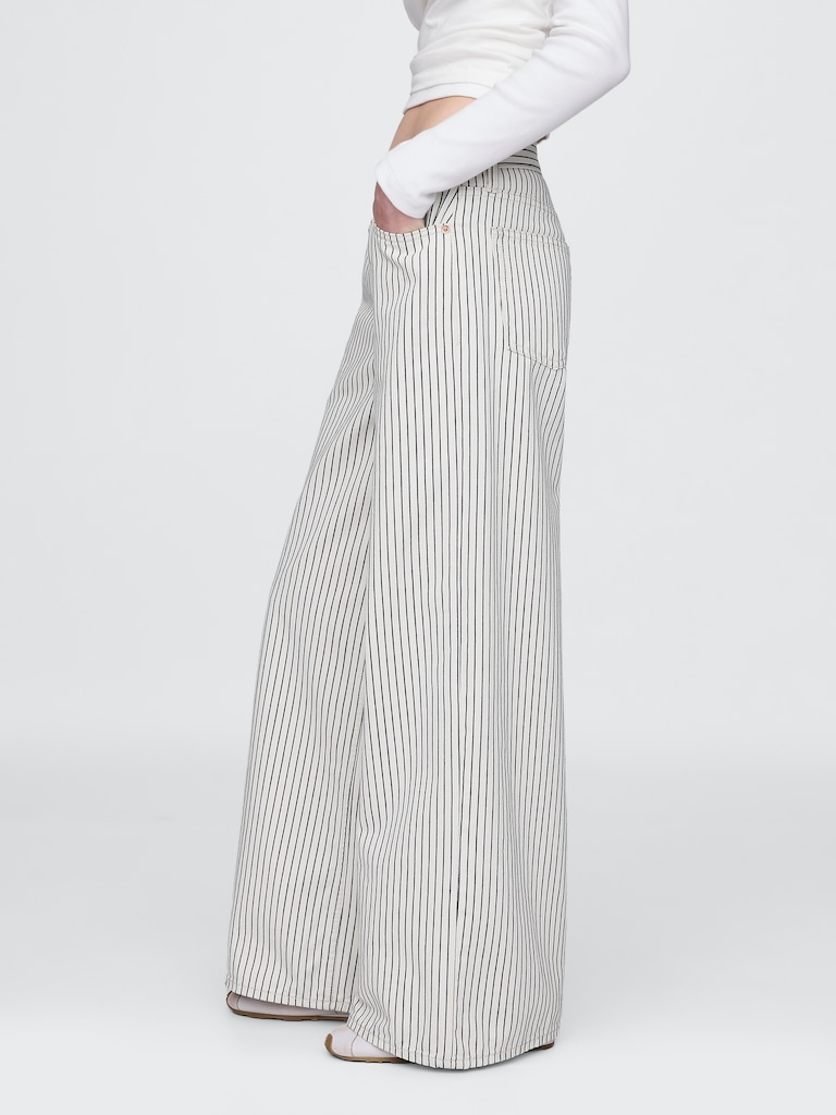 Mid Rise Denim Stripe Baggy Jeans