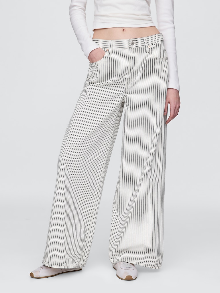 Mid Rise Denim Stripe Baggy Jeans