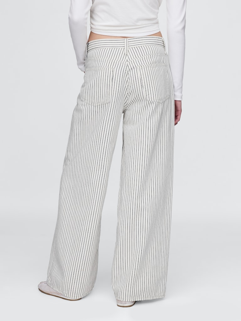 Mid Rise Denim Stripe Baggy Jeans