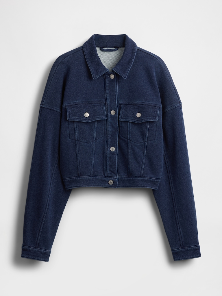 French Terry Icon Denim Crop Jacket