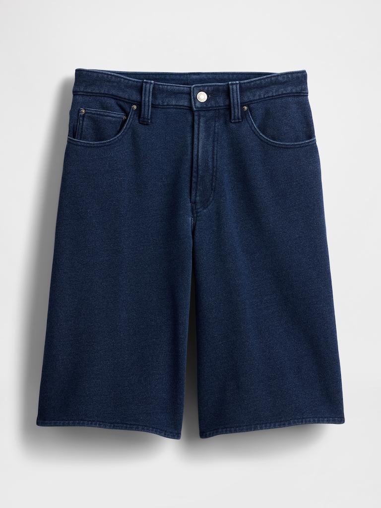 11" Mid Rise French Terry Denim Longline Shorts