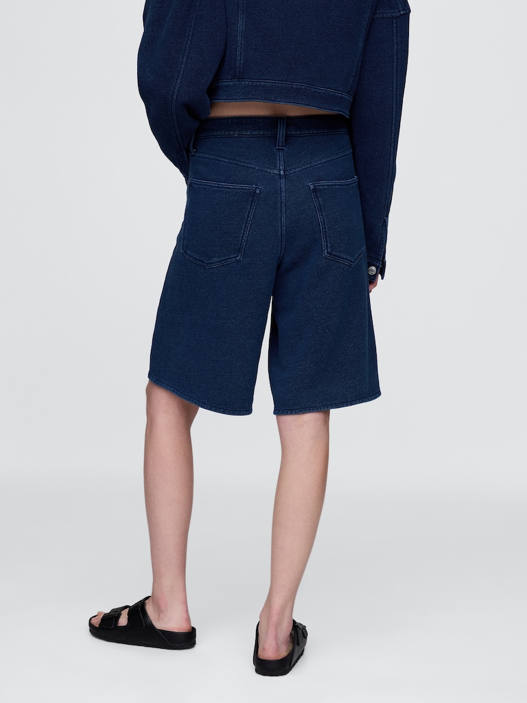 11" Mid Rise French Terry Denim Longline Shorts