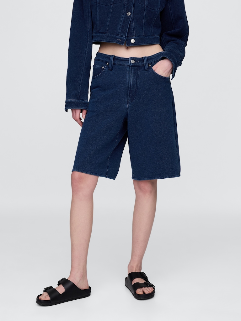 11" Mid Rise French Terry Denim Longline Shorts