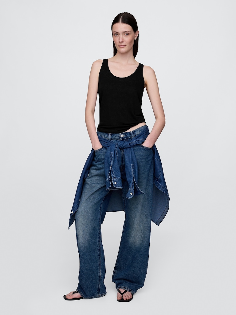 Linen-Blend Racerback Tank Top