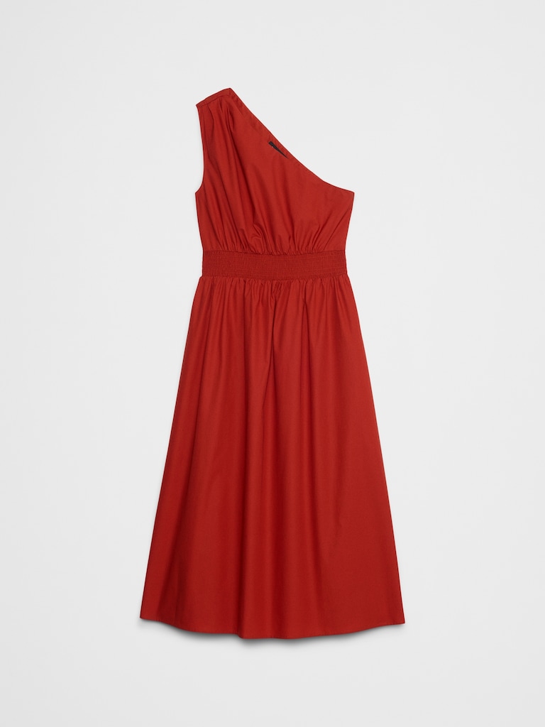 One-Shoulder Poplin Midi Dress