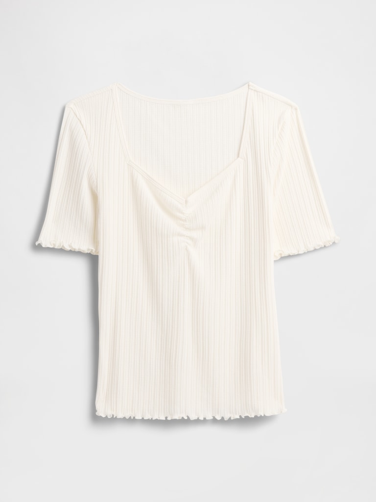 Ribbed Pointelle Ruched Top