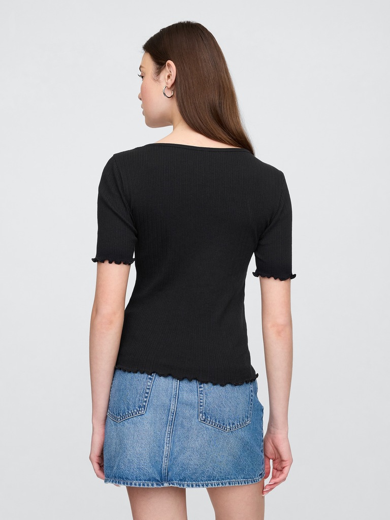 Ribbed Pointelle Ruched Top