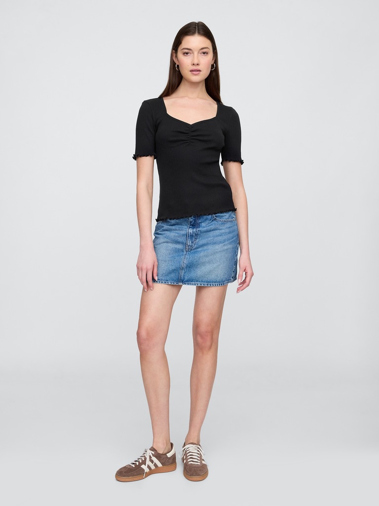 Ribbed Pointelle Ruched Top