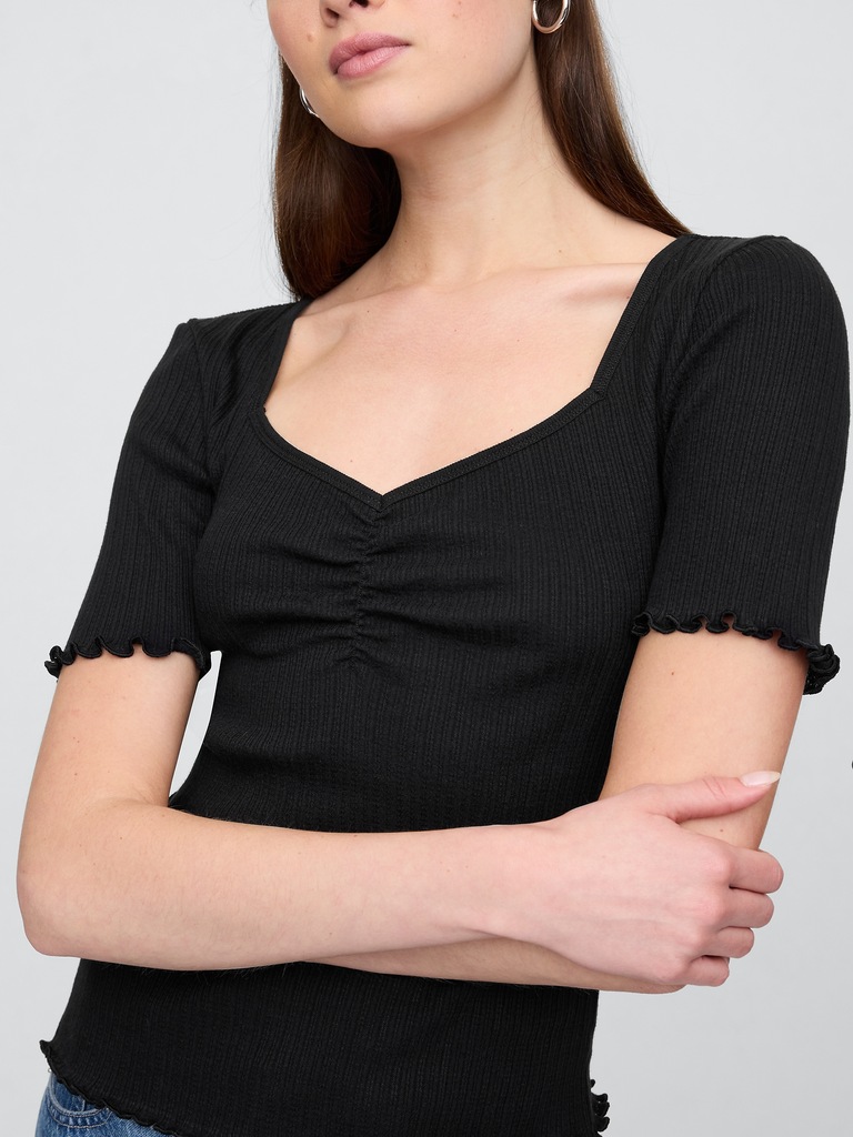 Ribbed Pointelle Ruched Top