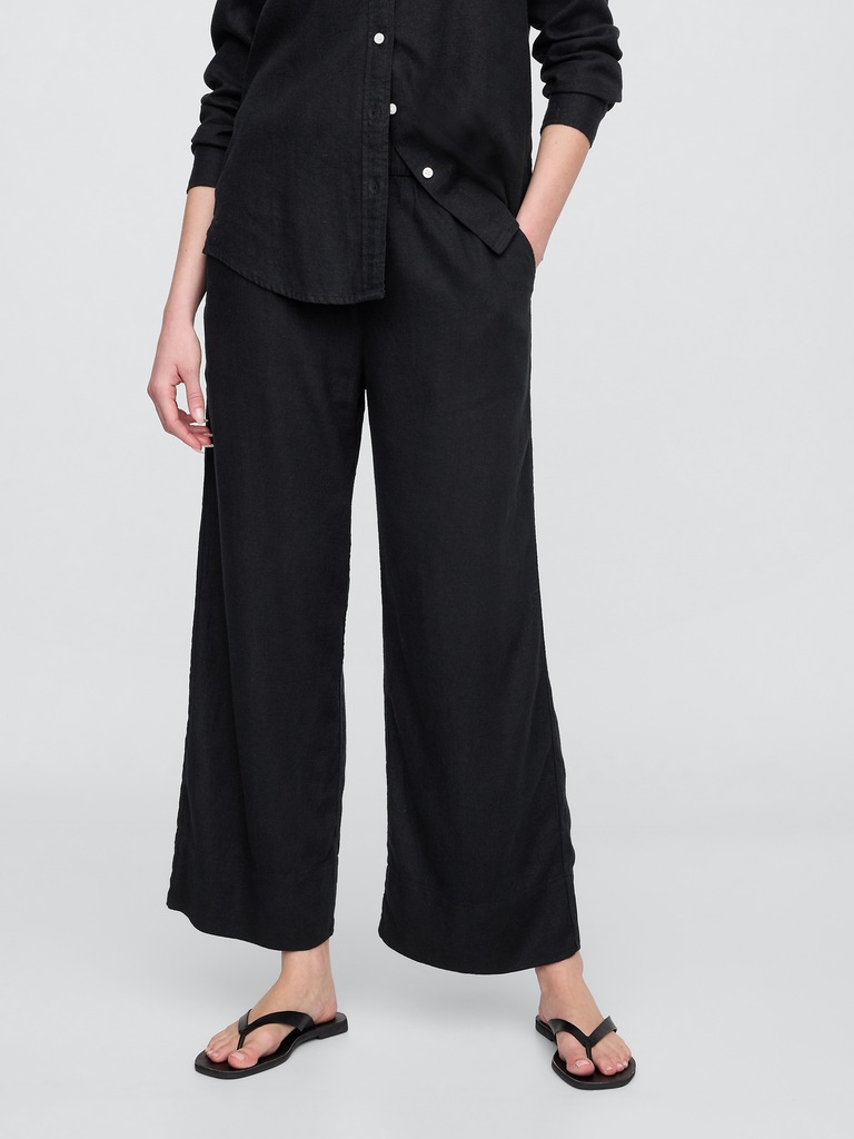 Relaxed Linen-Blend Pull-On Crop Pants