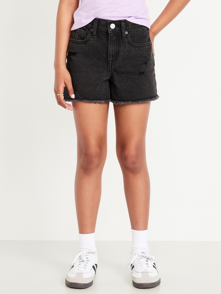 High-Waisted Ripped Frayed-Hem Jean Shorts for Girls