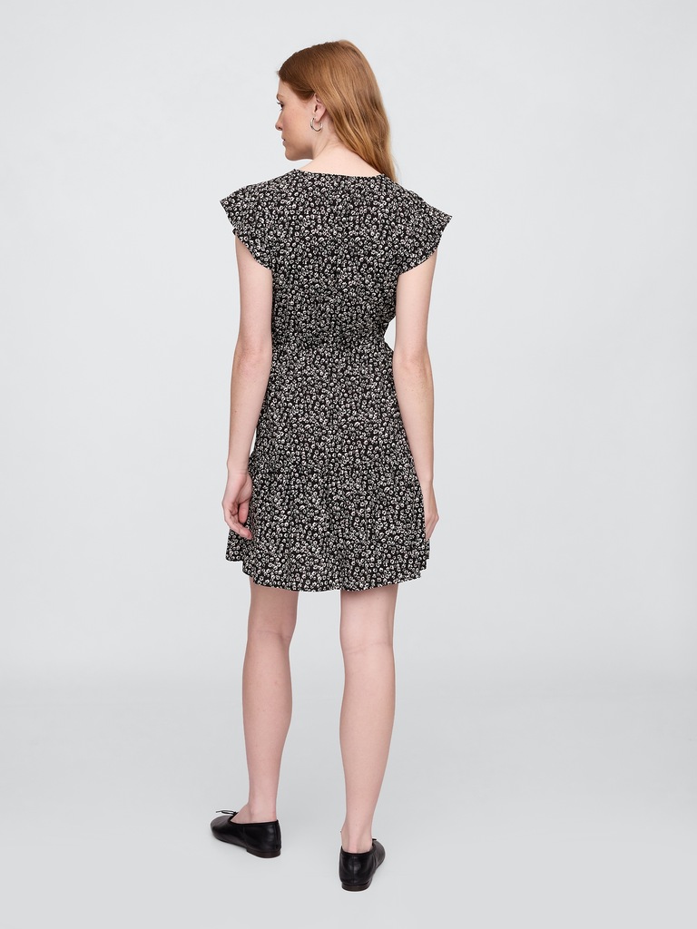 Flutter Sleeve Tie-Waist Mini Dress