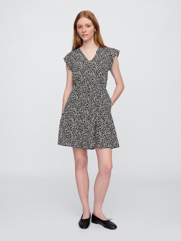 Flutter Sleeve Tie-Waist Mini Dress