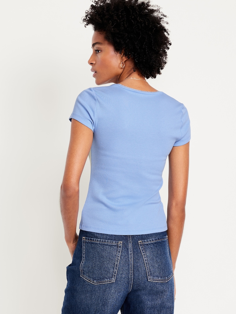 Square-Neck Ribbed T-Shirt