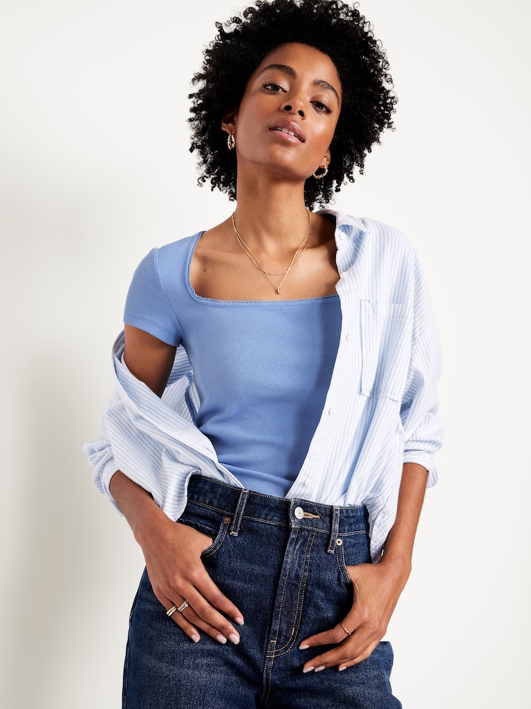 Square-Neck Ribbed T-Shirt