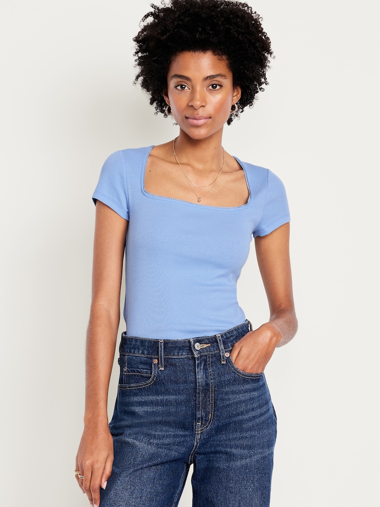 Square-Neck Ribbed T-Shirt