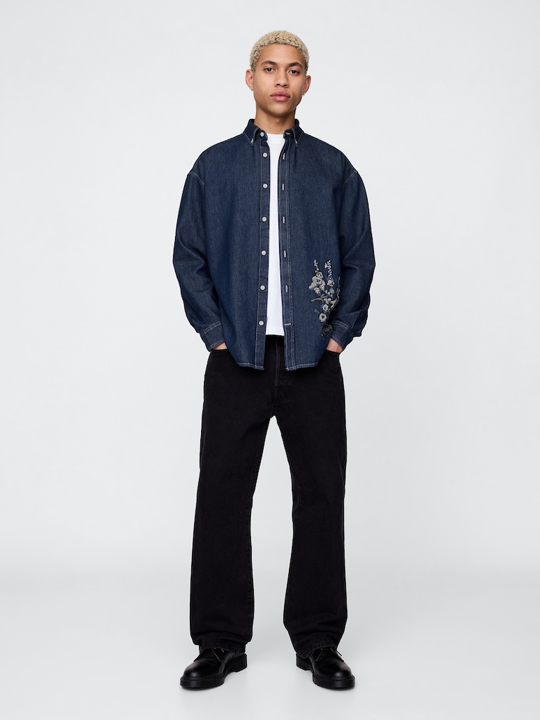 Embroidered Denim Big Shirt