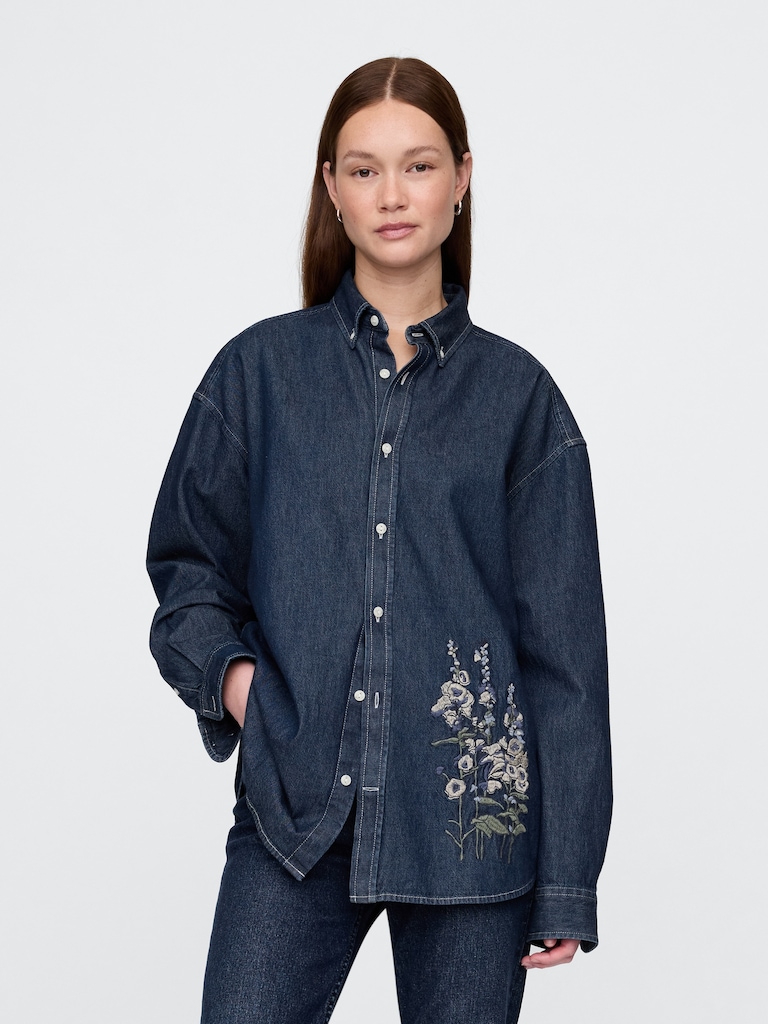 Embroidered Denim Big Shirt