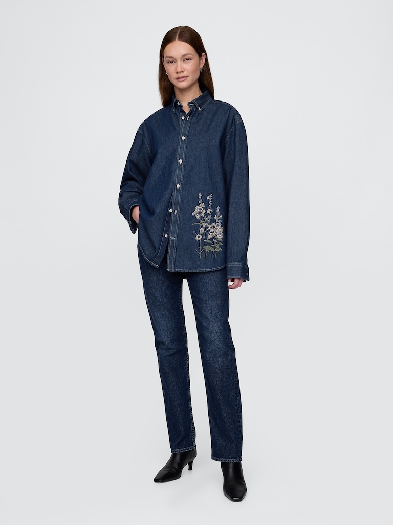 Embroidered Denim Big Shirt