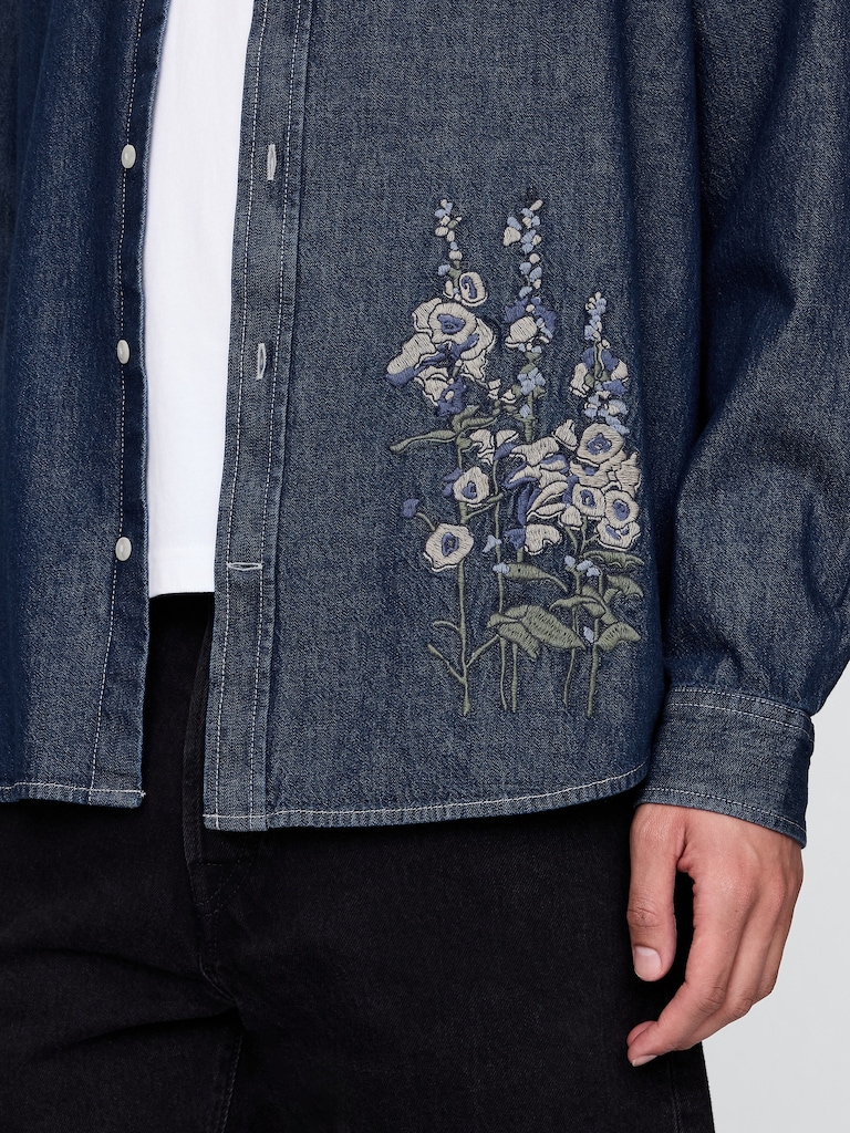 Embroidered Denim Big Shirt