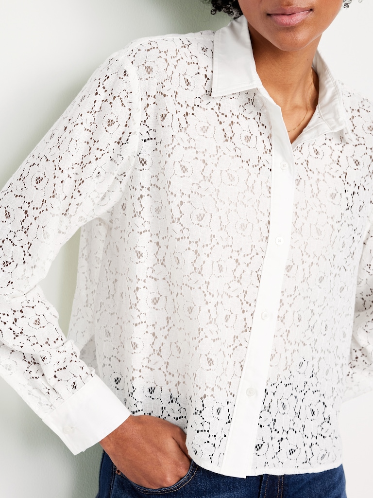 Cropped Lace Button-Down Shirt