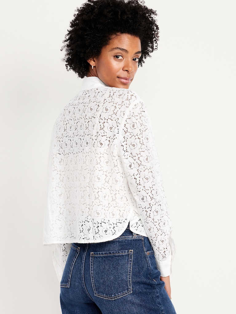 Cropped Lace Button-Down Shirt