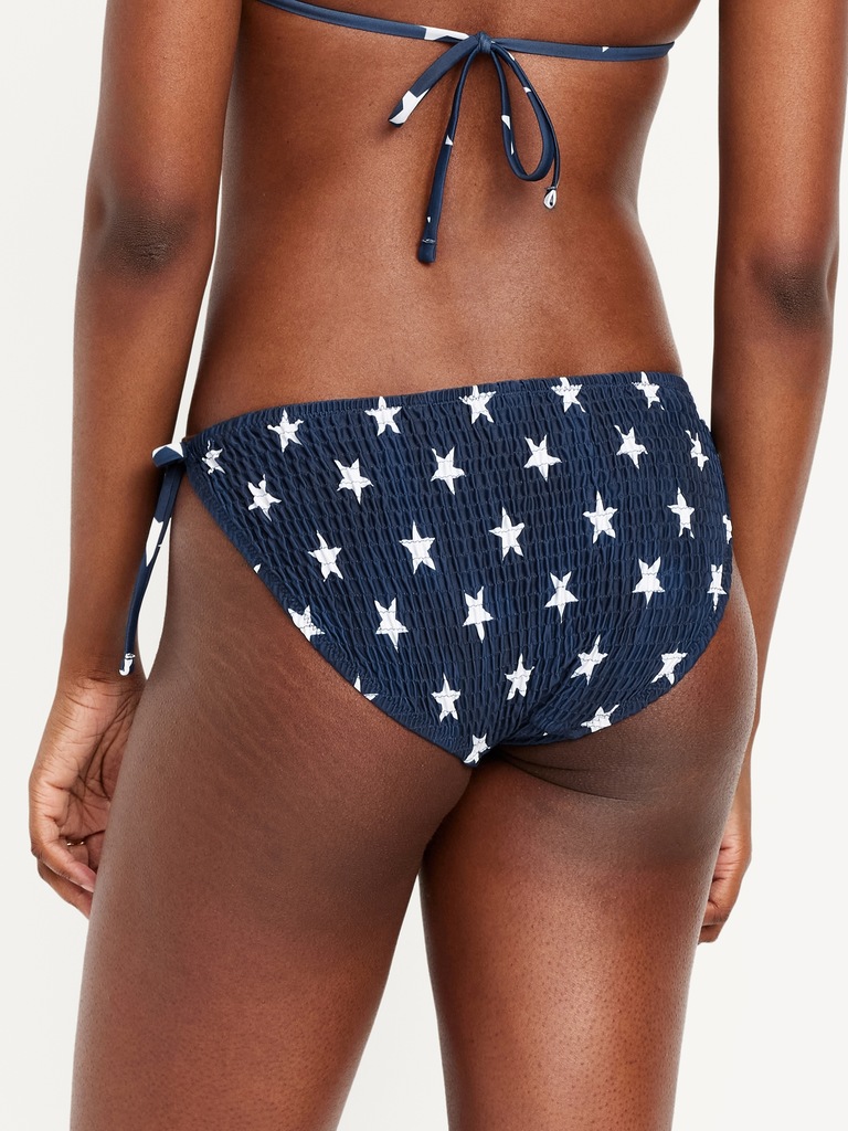 Mid-Rise Textured String Bikini Swim Bottoms