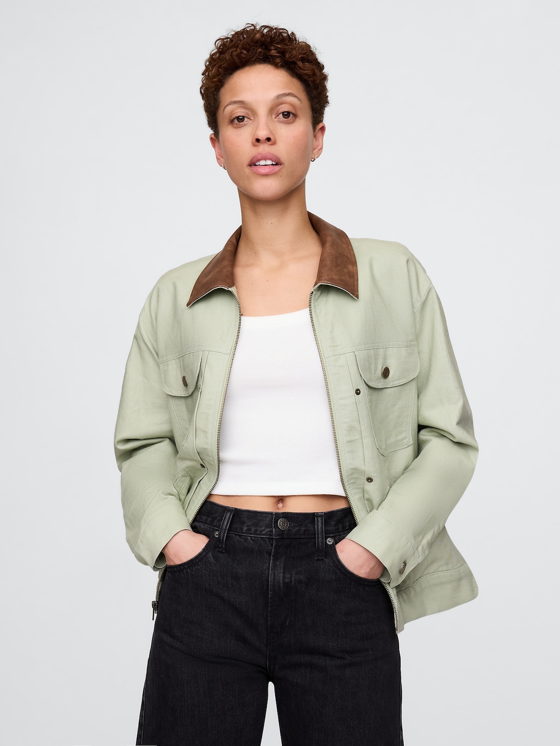 Linen-Cotton Trucker Jacket