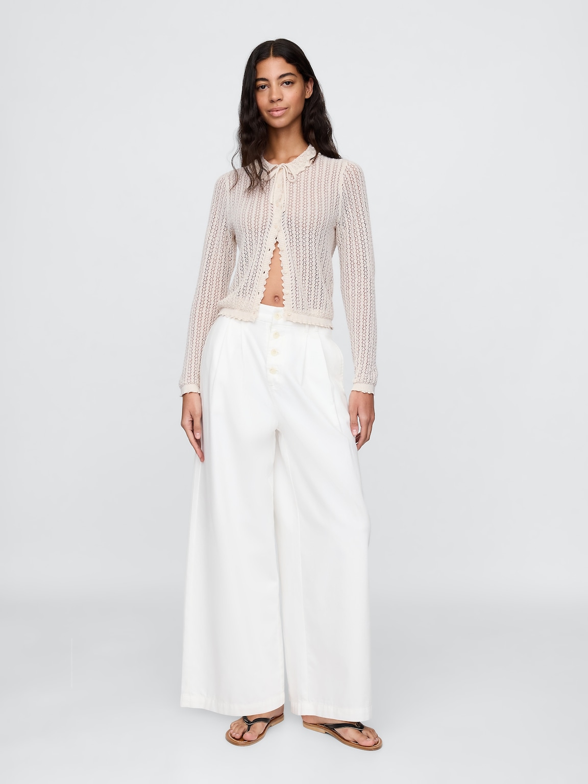 Gap × DÔEN Linen-Blend Pointelle Cardigan