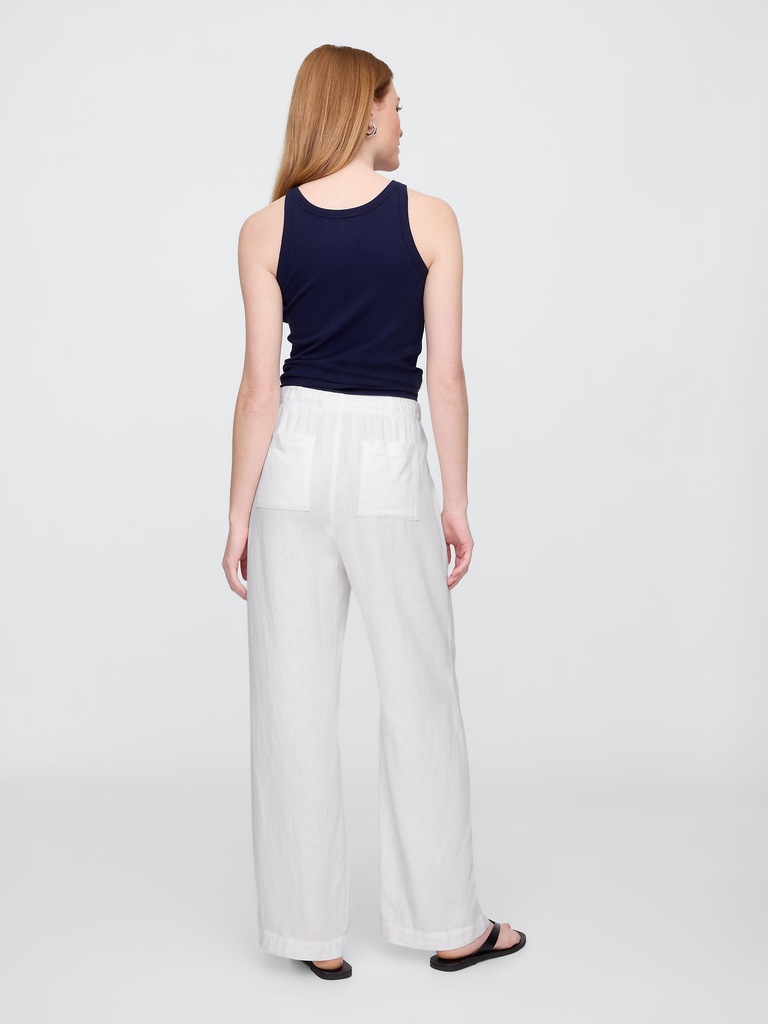 Mid Rise Linen-Blend Pull-On Wide-Leg Pants