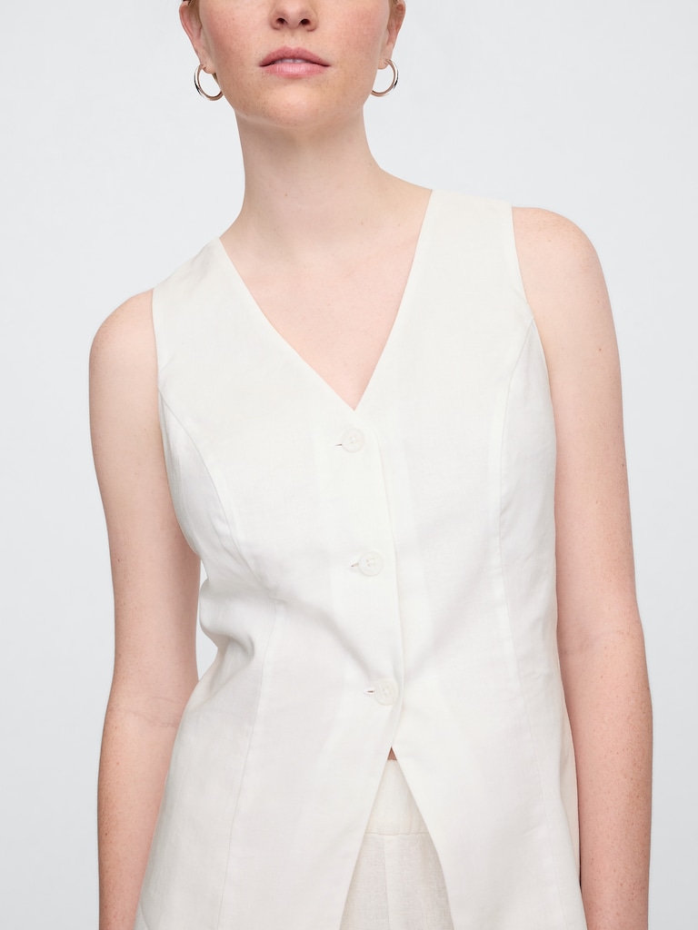Longline Linen-Blend Vest