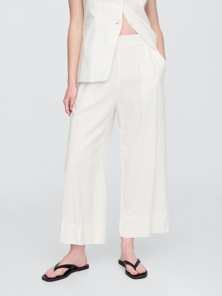 Relaxed Linen-Blend Pull-On Crop Pants