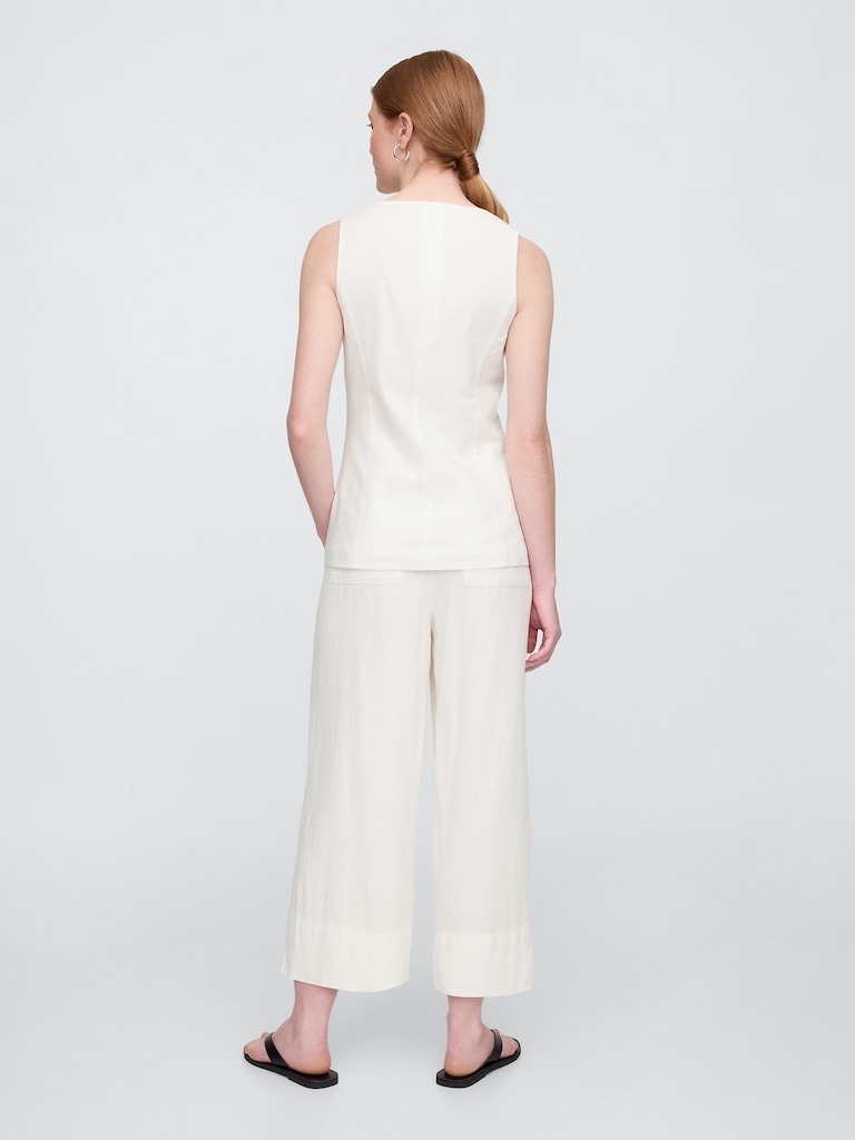 Relaxed Linen-Blend Pull-On Crop Pants