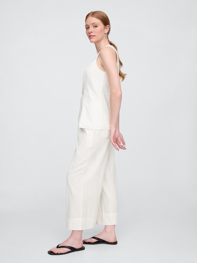 Relaxed Linen-Blend Pull-On Crop Pants