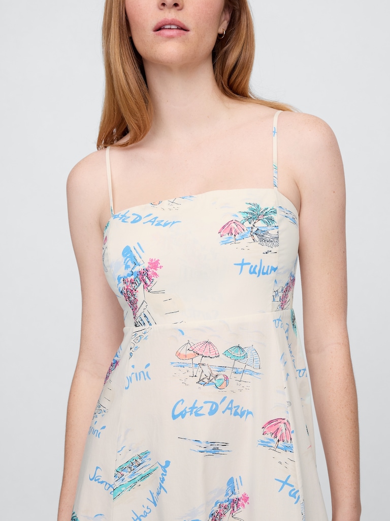 Poplin Squareneck Midi Dress