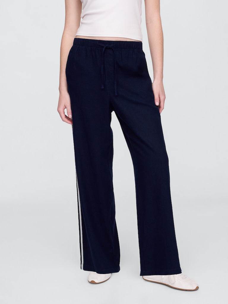 Mid Rise Linen-Blend Wide-Leg Pants