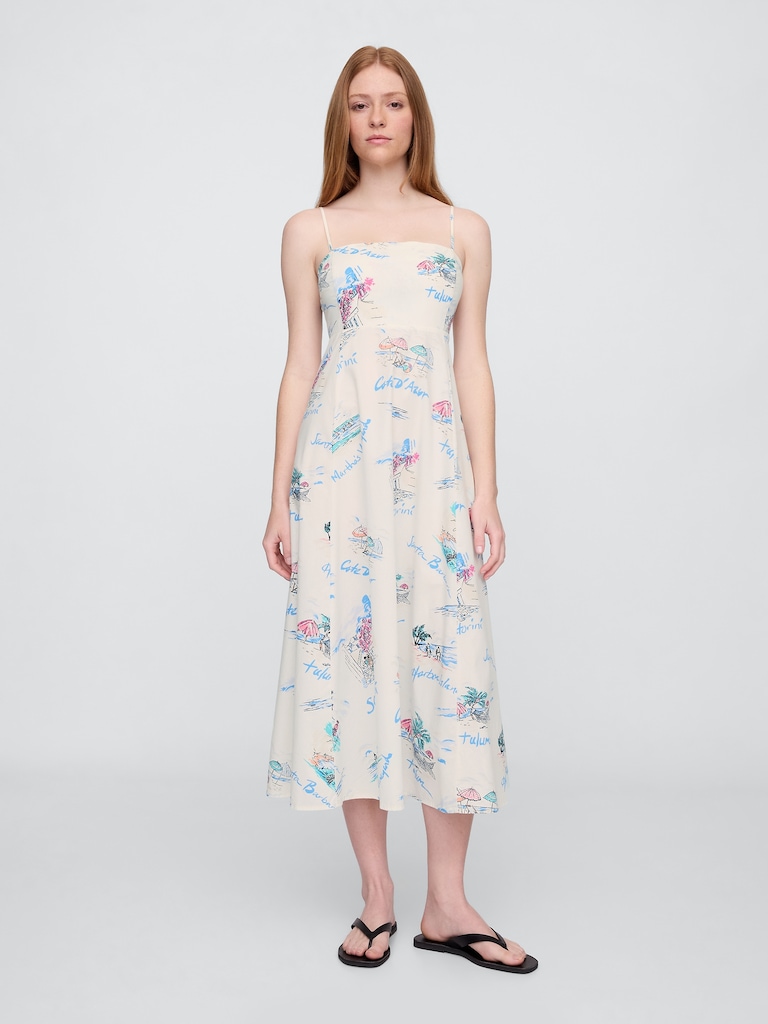 Poplin Squareneck Midi Dress