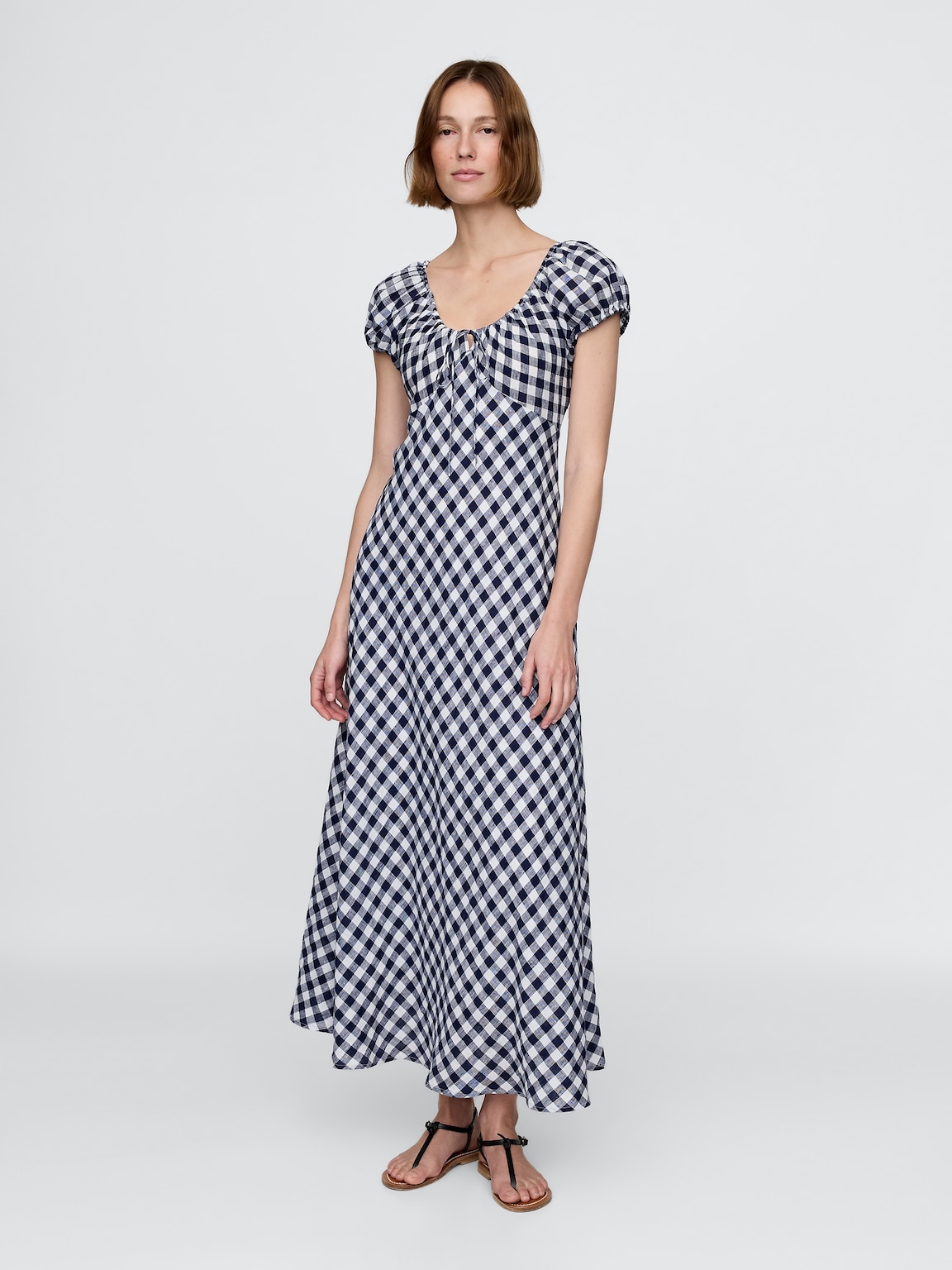 Gap × DÔEN 100% Linen Gingham Midi Dress