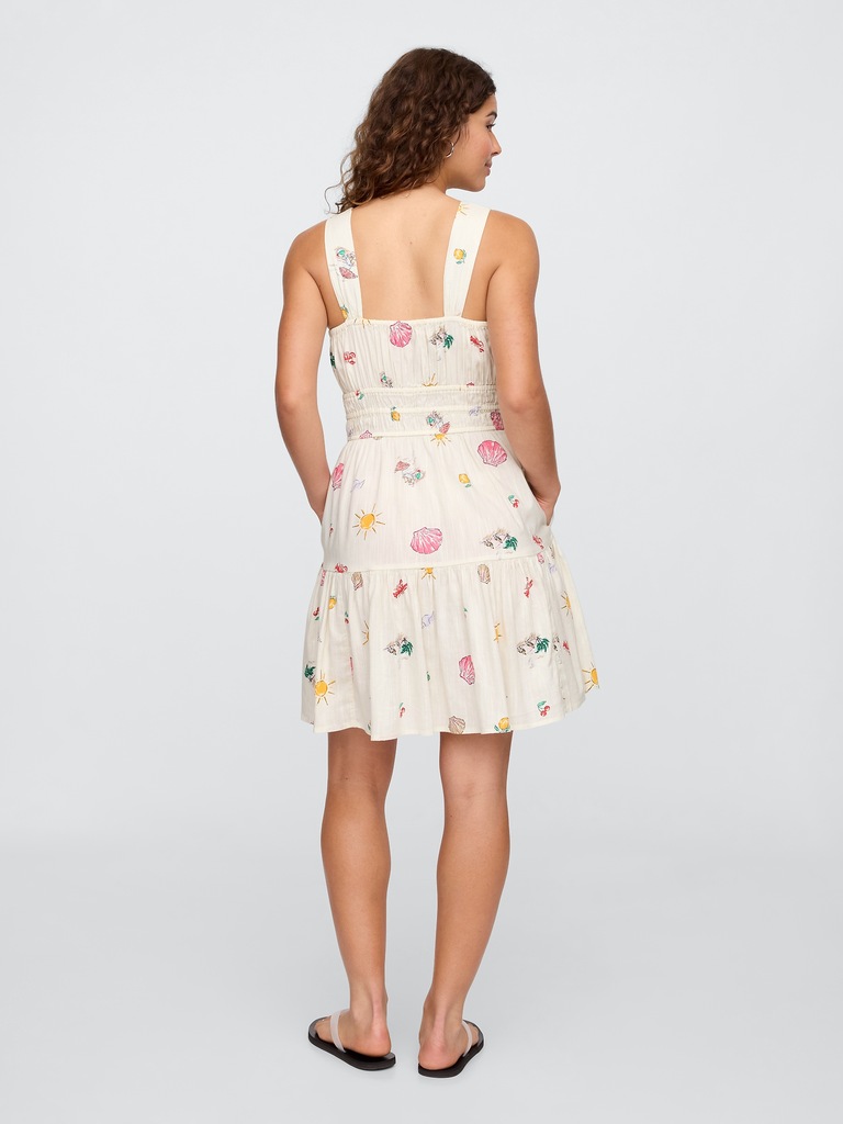 Smocked Tie-Front Mini Dress