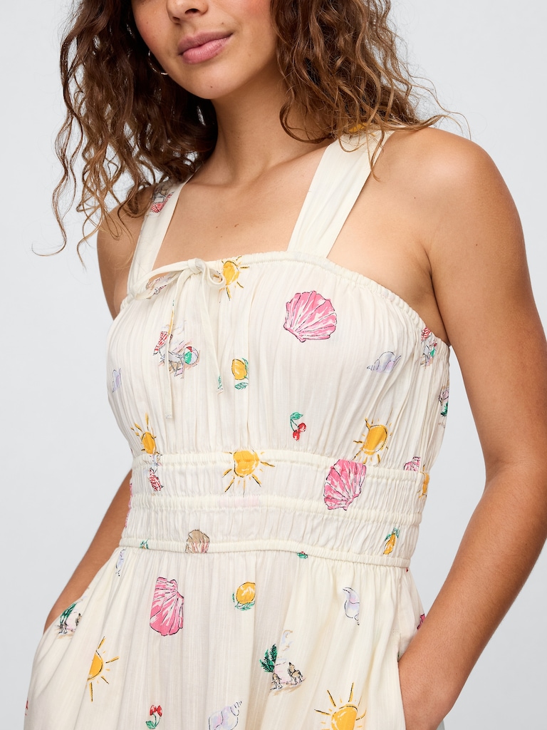 Smocked Tie-Front Mini Dress