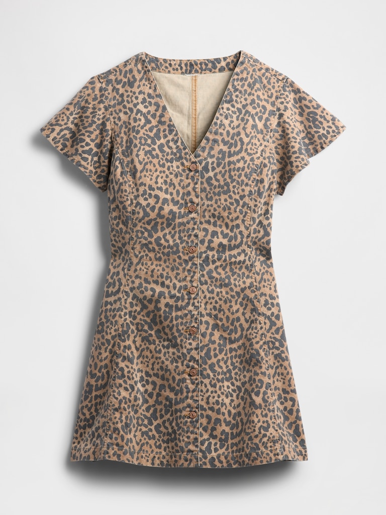 Denim Flutter Sleeve Button-Front Mini Dress