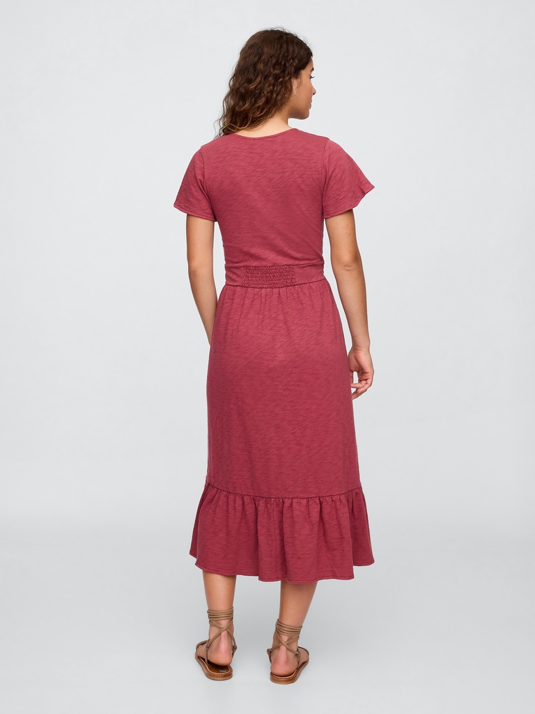 Flutter Sleeve V-Neck Midi Dress