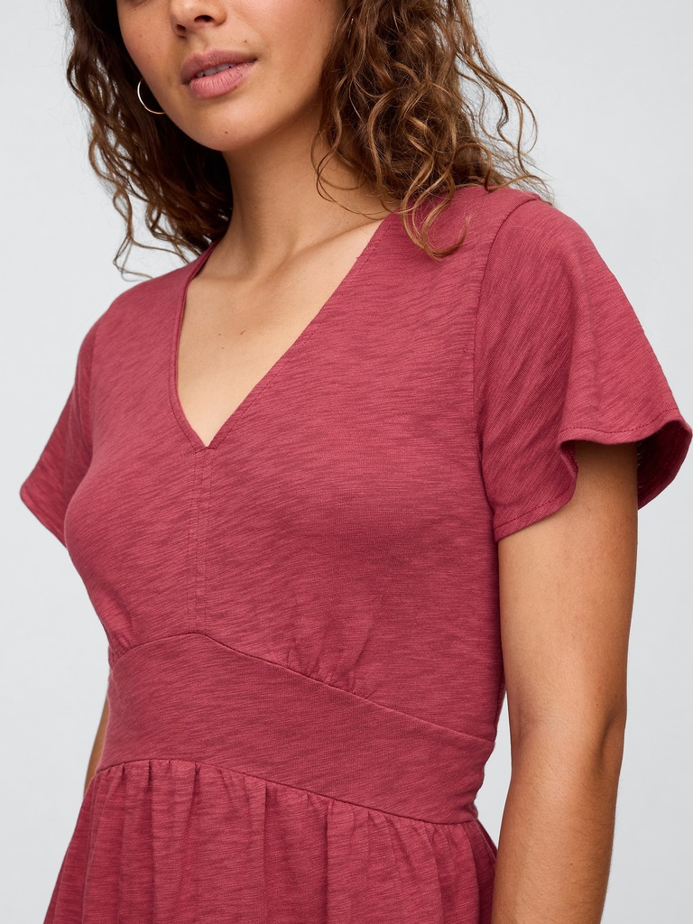 Flutter Sleeve V-Neck Midi Dress