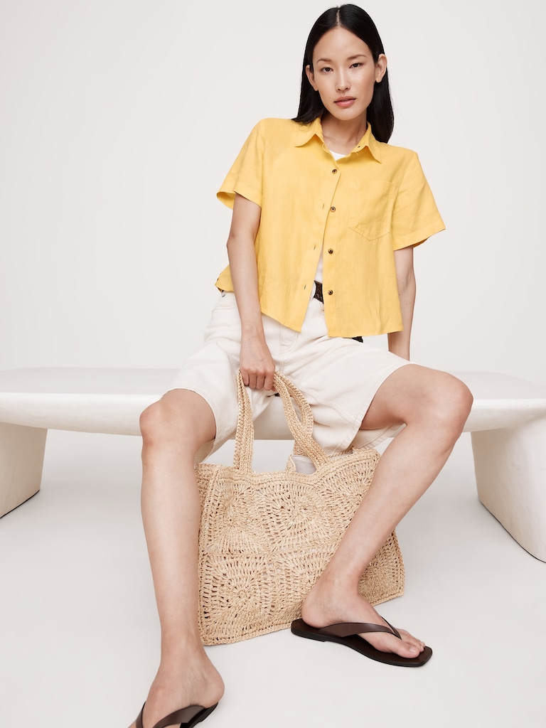 Boxy Linen Short-Sleeve Shirt