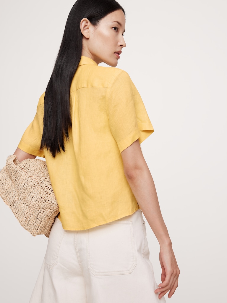 Boxy Linen Short-Sleeve Shirt