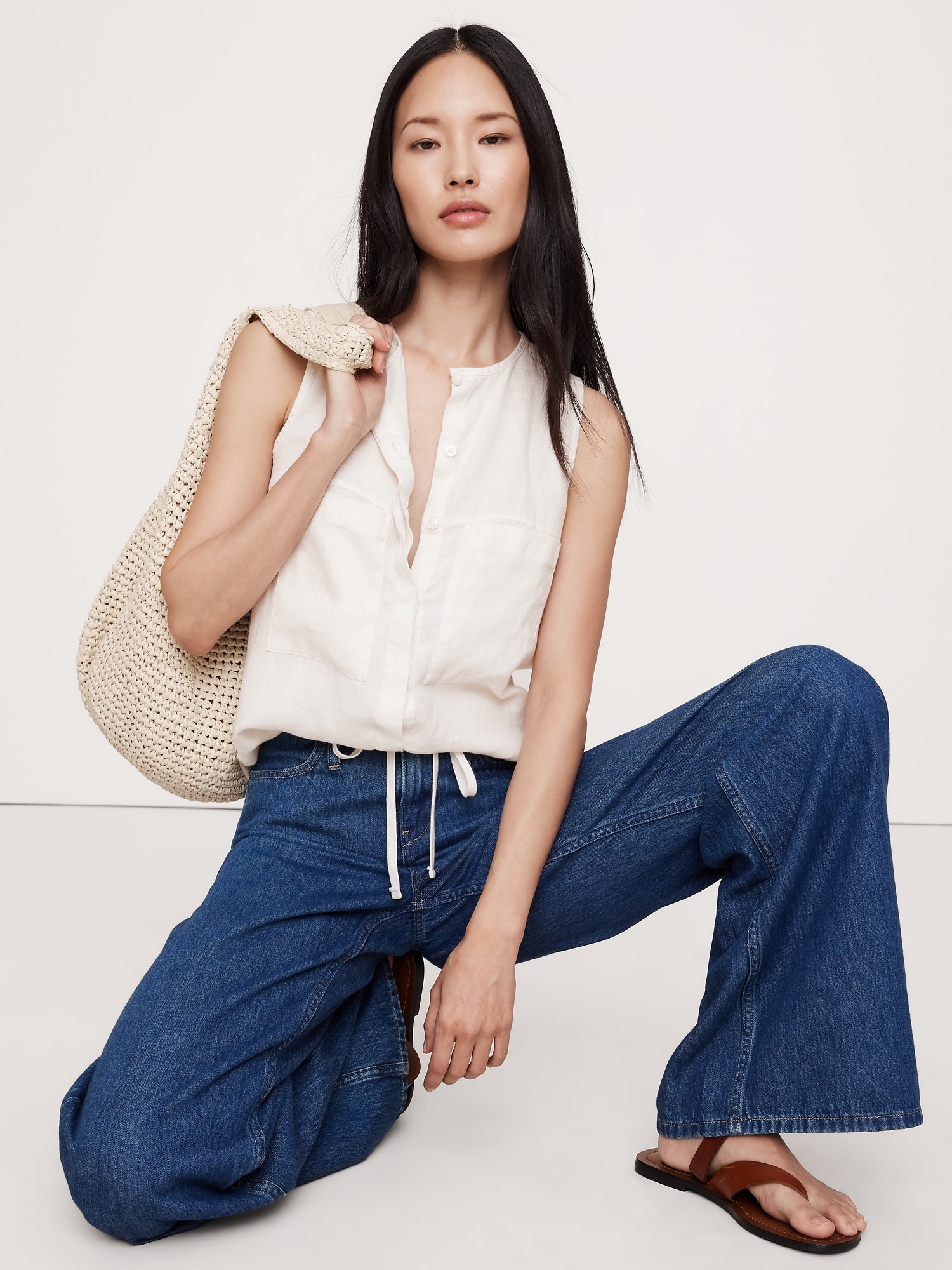 Oversized Cotton Chambray Asymmetrical Tunic