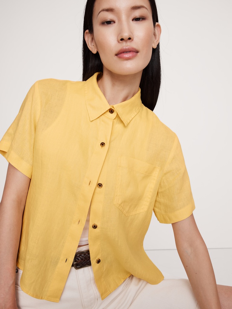 Boxy Linen Short-Sleeve Shirt