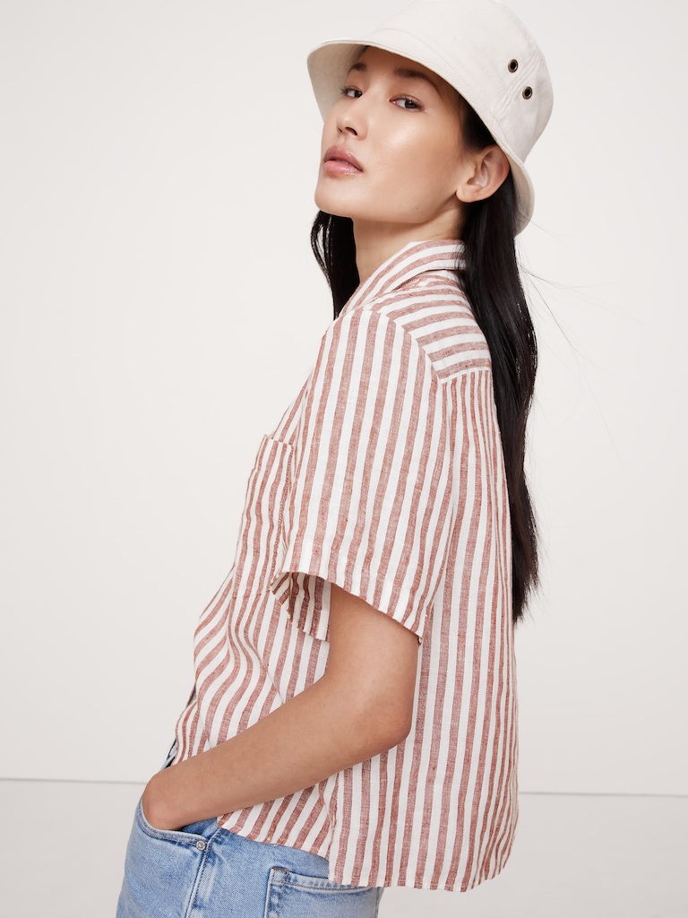 Boxy Linen Short-Sleeve Shirt